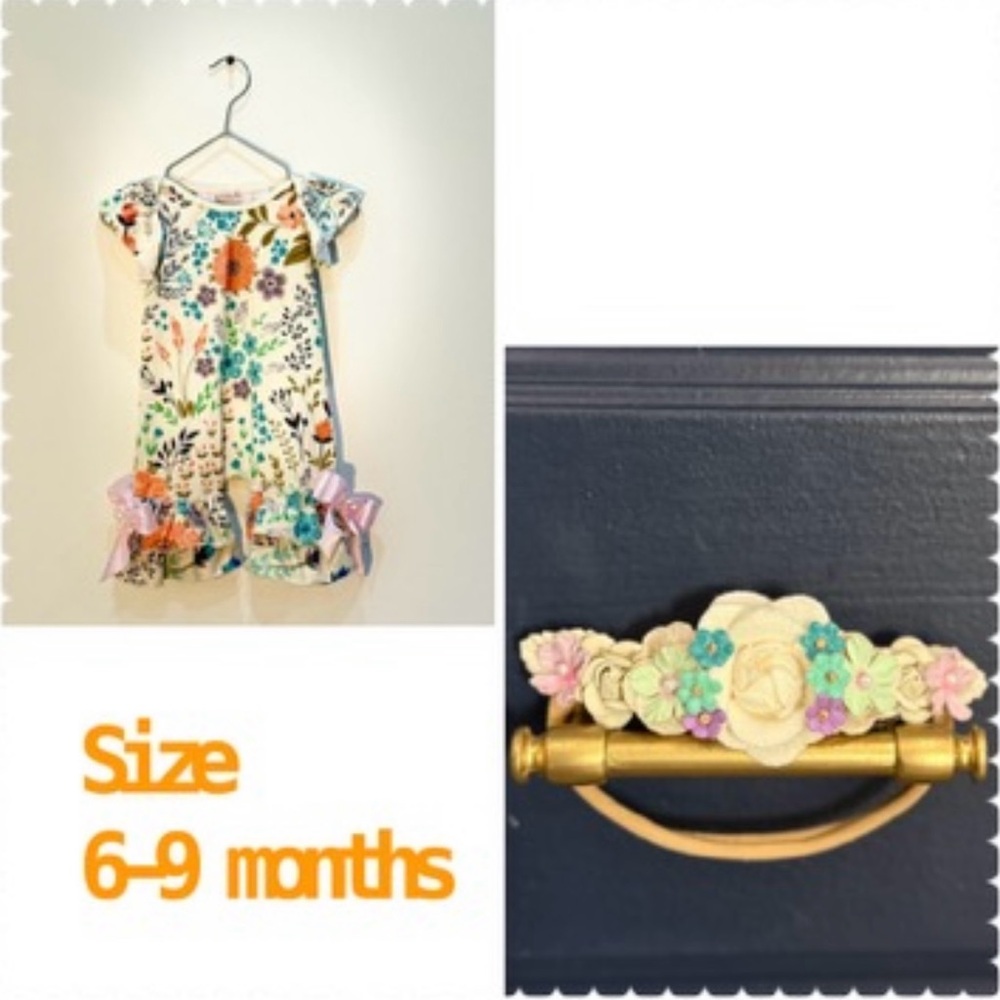 Floral Baby Romper with Bow Accents